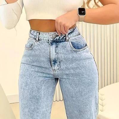 Womens HighWaisted StraightLeg Stretch Denim Jeans Comfort