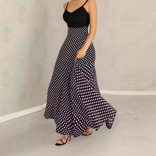 Polka Dot Print High Waist Skirt Retro Elegant A Line Long