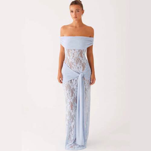 Womens Evening Maxi Dress Short Sleeve Off Shoulder
