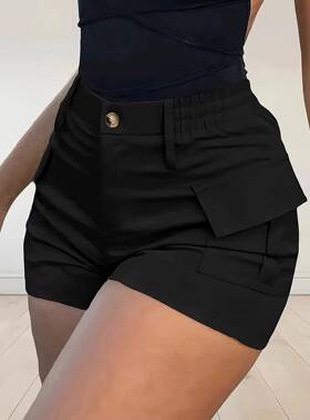 Women's Khaki Comfort Cotton Cargo Shorts  High Waist