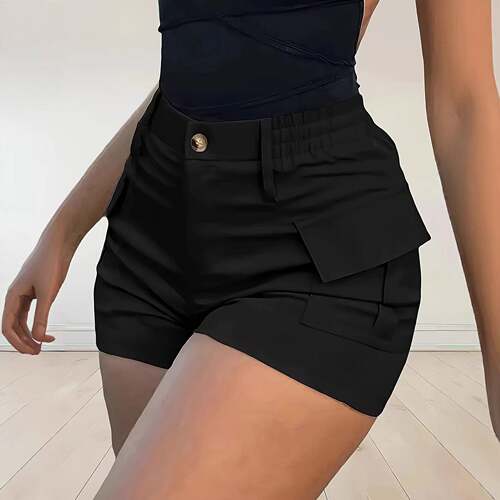 Women's Khaki Comfort Cotton Cargo Shorts  High Waist