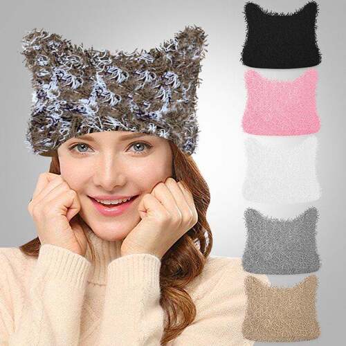 Men's Cat Ear Knit Beanie - Soft Comfy Winter Hat Trendy