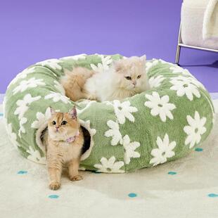 Cat Tunnel Bed Cozy Donut Cat Cave Tunnel for Indoor Cats