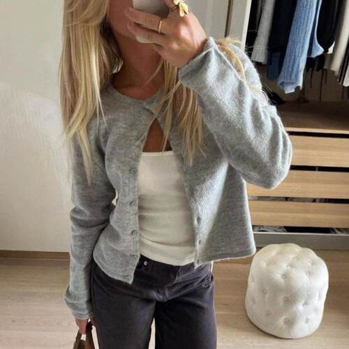 Women's Minimalist Short Knit Cardigan. Solid Color