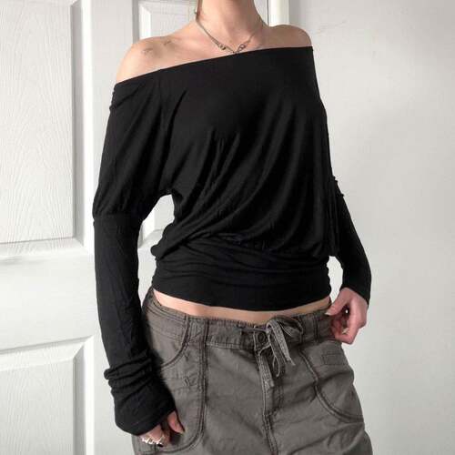 Sexy Elegant Off-Shoulder Knit TopMinimalist Plain Long bat