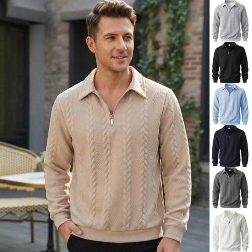 Men's Spring Outfits Knitted Polo Neck Long Sleeve