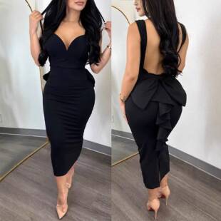 Womens Elegant Bridesmaid Dress Sexy backless deep Vneck