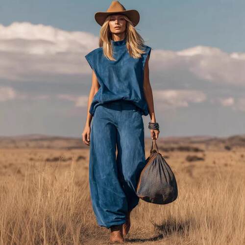 Women's 2 Piece Western Outfit Set  Casual Sleeveless High