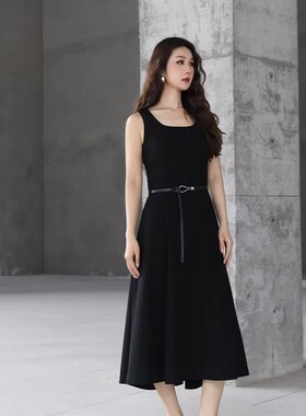 Jane express/简表达春季新款简约韩式气质a字小黑裙QLY51007