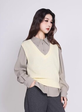 Jane express/简表达row润系羊驼毛混纺女士针织马甲背心DMS51007