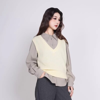 Janeexpress纯色针织马甲背心