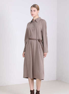 Jane express/简表达24年冬季新款气质百搭摩卡棕连衣裙DLY42001