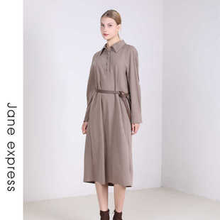 新款 简表达24年冬季 气质百搭摩卡棕连衣裙DLY42001 express Jane
