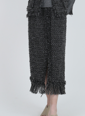 Jane express/简表达24年秋季新款半身裙流苏针织QBQ41005