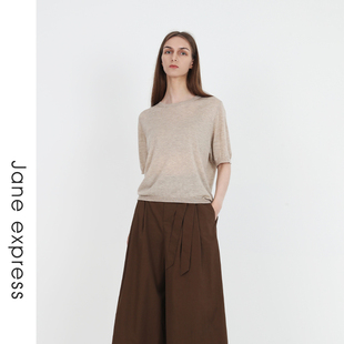 express 短袖 简表达24年秋季 针织衫 百搭休闲QMS42001 新款 Jane