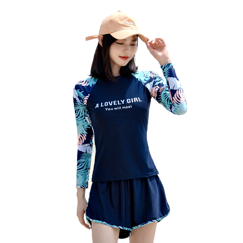 长袖冲浪服网红风泳衣三件套防晒2023新款爆款夏分体保守显瘦女装