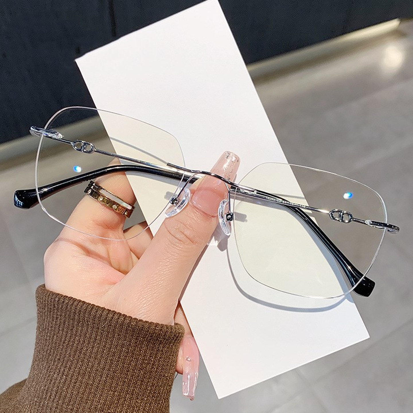 超轻大框纯欲无边框眼镜