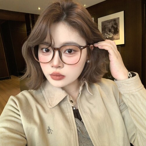 超宽大框冷茶色近视眼镜女配度数