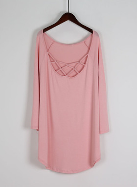 363 春秋新款圆领长袖T恤女韩版时尚宽松大码200斤MM洋气百搭上衣