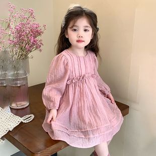 女童连衣裙春秋季新款儿童长袖雪纺裙薄款洋气女宝宝甜美公主裙子