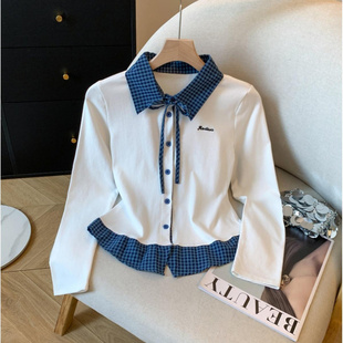 女童衬衫春秋季新款儿童假两件长袖T恤薄款洋气中大童打底衫衬衣