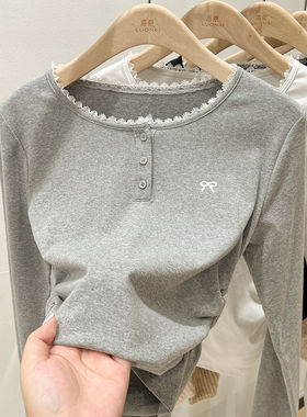 女童蕾丝打底衫春秋装新款儿童长袖T恤薄款洋气中大童保暖上衣t恤