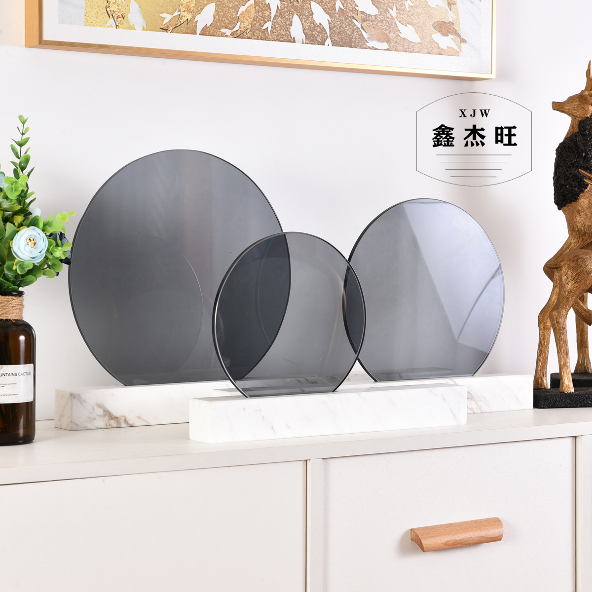 轻奢大理石摆件工艺品欧式简约现代样板间玄关书房电视柜茶几台面