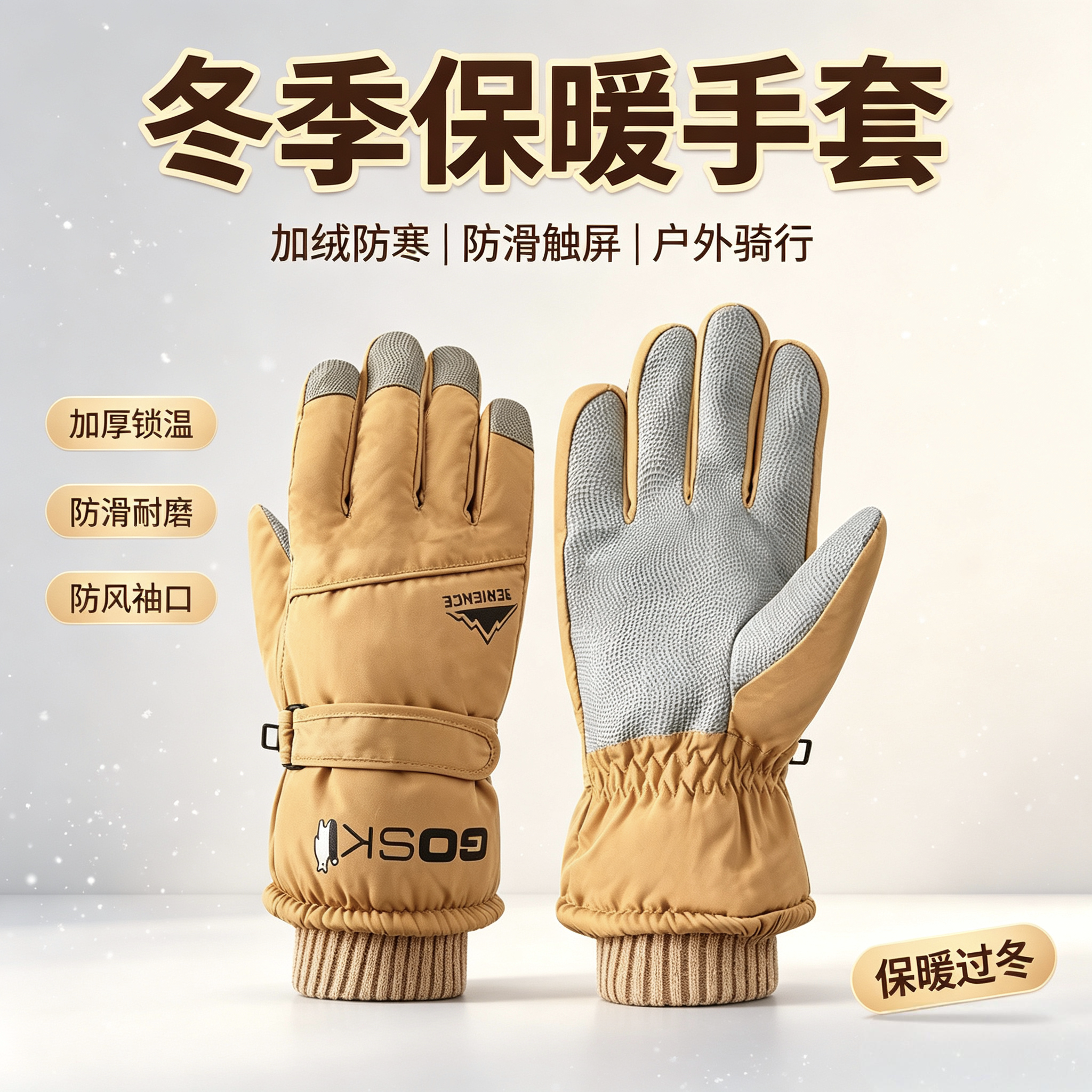 新款滑雪手套男女保暖手套加绒加厚防水防寒手机触屏秋冬季