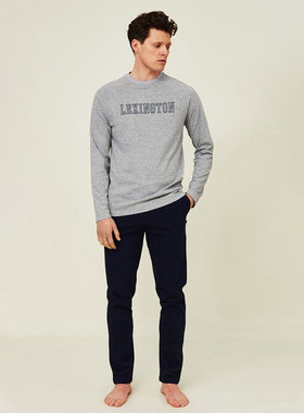 Lexington棉灰色长袖男士家居套秋冬新款纯棉两件套睡衣家居休闲