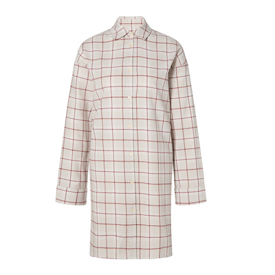 Lexington假日法兰绒灰色格纹睡裙女士纯棉长袖可外穿家居服裙子