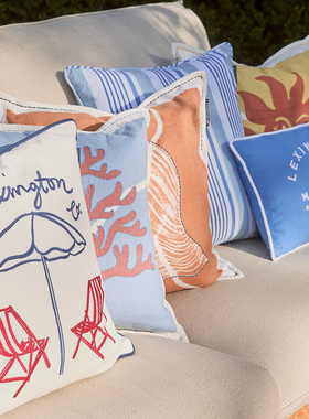 Lexington棉沙滩木屋靠垫纯棉旗帜抱枕海滩生活方靠沙发靠垫方形