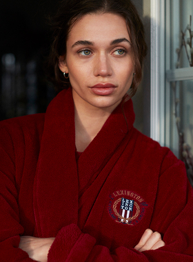 Lexington假日莱斯利白色浴衣红色浴巾式情侣睡袍加厚浴袍