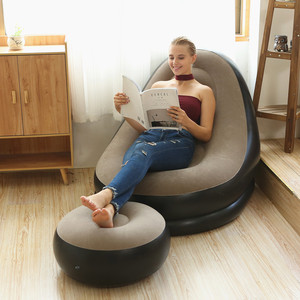 新款懒人沙发充气可折叠躺椅户外沙发床带脚蹬舒适组合植绒沙发椅