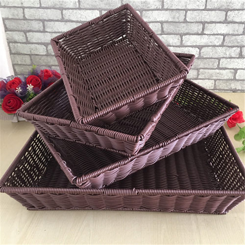 铁架加固水果藤编篮面包篮子果蔬收纳篮塑料框长方形藤编收纳筐