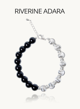 RiverineAdara「雾屿星砂」黑曜石天然水晶高级感银球手串手链
