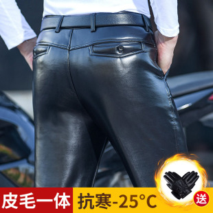 摩托车保暖皮裤 防风冬季 子骑车宽松防水干活穿 加绒加厚男士 男皮裤
