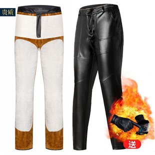 加绒加厚防水防油摩托车机车宽松皮裤 pu皮裤 子男 中老年男士 冬季