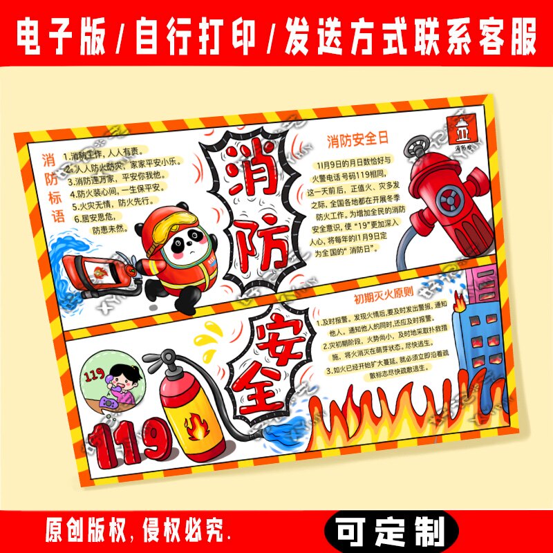 消防安全手抄报半成品模版小学生防火防减灾教育我知道人人有责