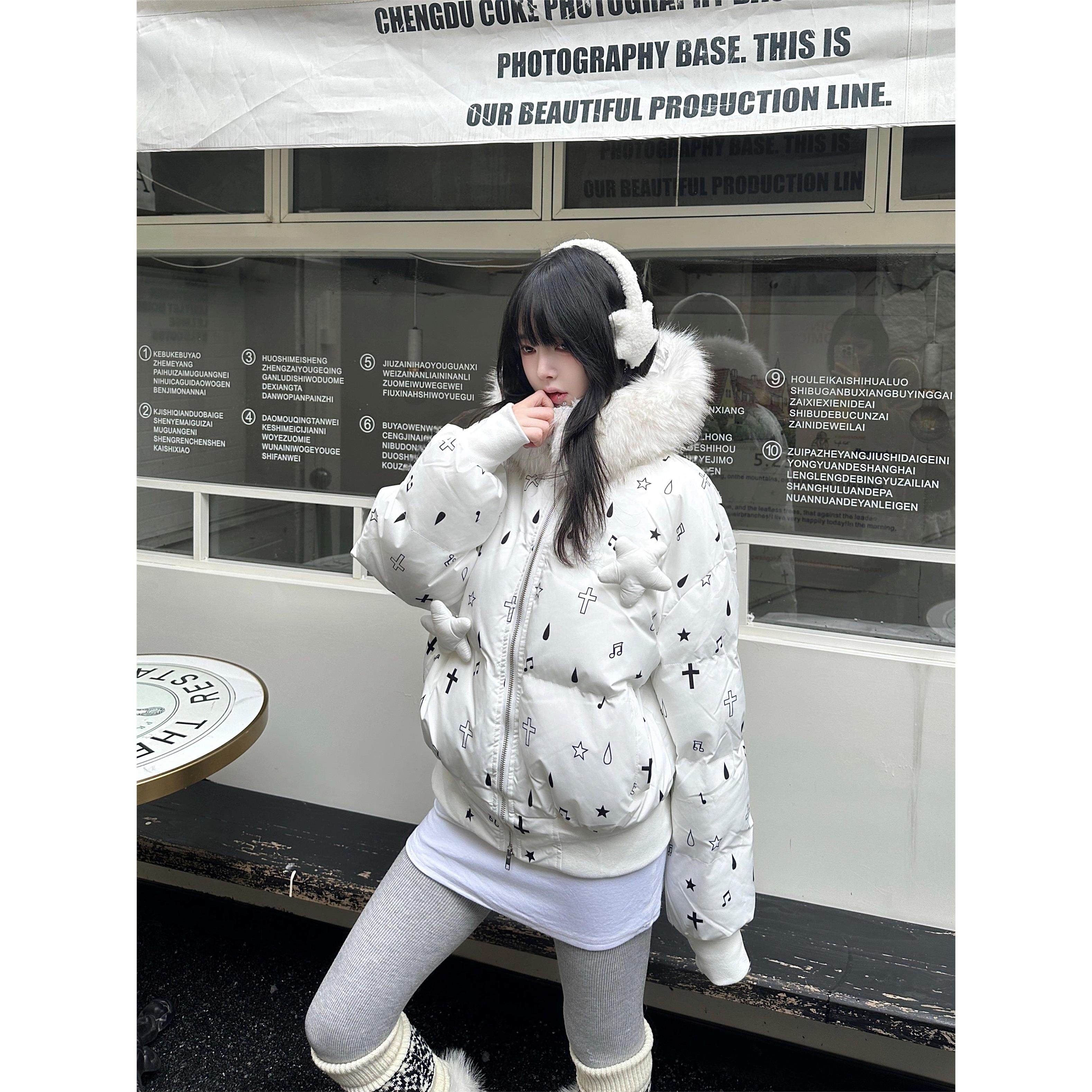 咖喱人美式星星立体满印可拆卸大毛领棉衣外套女保暖宽松棉袄,个性定制/设计服务/DIY,棉服工装,淘宝优惠券,粉丝福利购,淘宝优惠卷