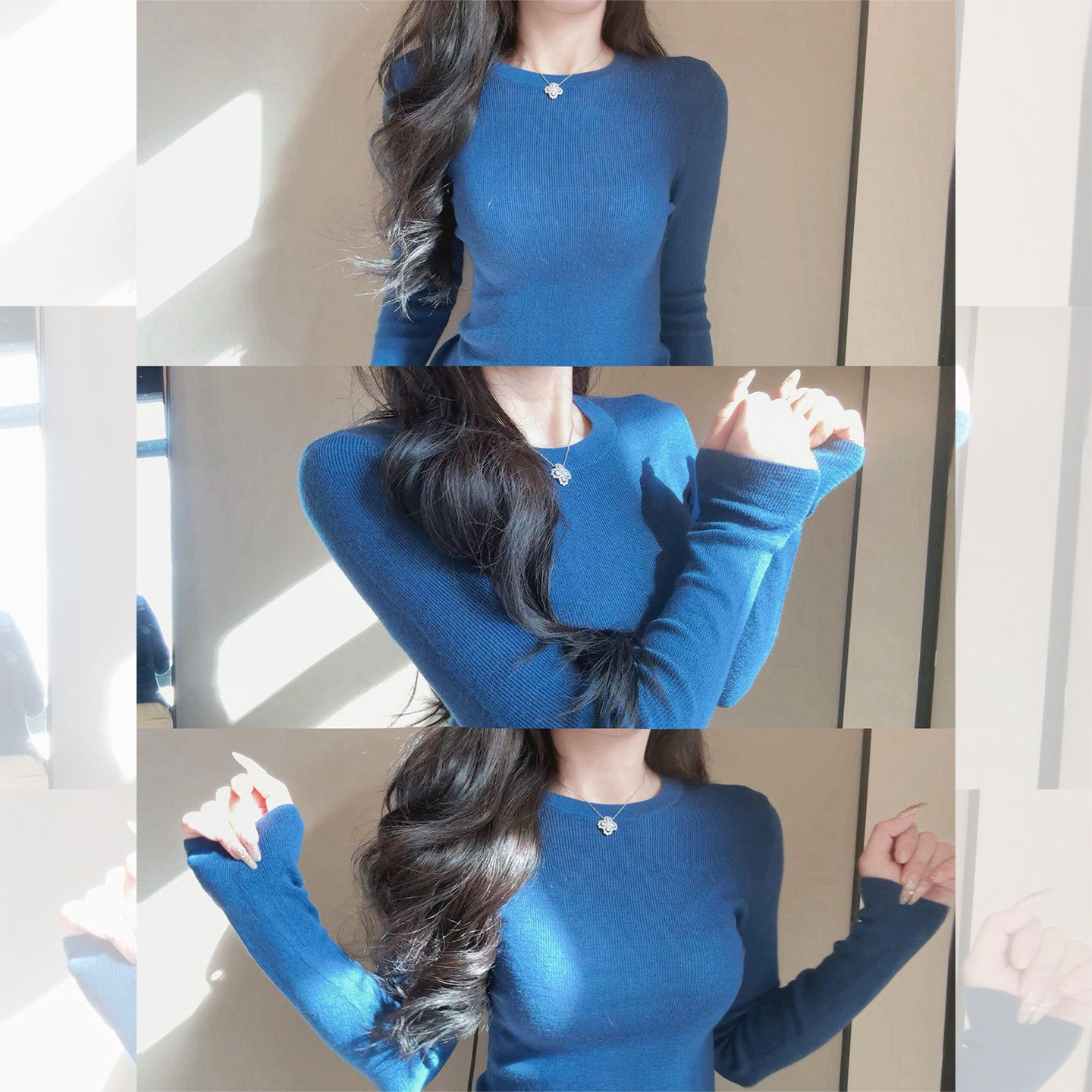 韩系漂亮蓝色长袖针织打底衫女秋冬内搭小个子独特超好看毛衣上衣,个性定制/设计服务/DIY,棉服工装,淘宝优惠券,粉丝福利购,淘宝优惠卷