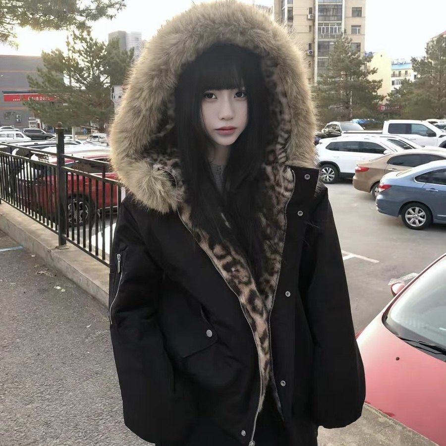 美式豹纹连帽毛领棉衣外套女冬季新款百搭显瘦飞行员街头棉服夹克,个性定制/设计服务/DIY,棉服工装,淘宝优惠券,粉丝福利购,淘宝优惠卷