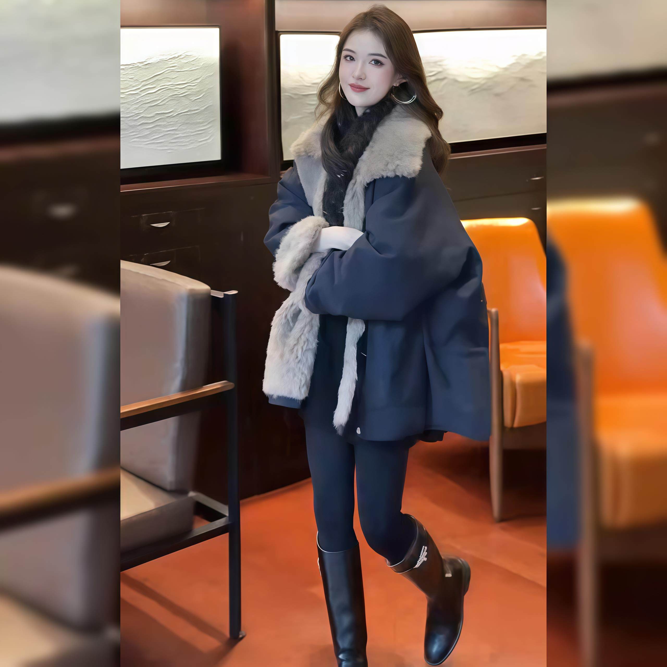 复古时尚休闲宽松中长款毛领棉服女装冬季加厚棉衣加绒羊羔毛外套,个性定制/设计服务/DIY,棉服工装,淘宝优惠券,粉丝福利购,淘宝优惠卷