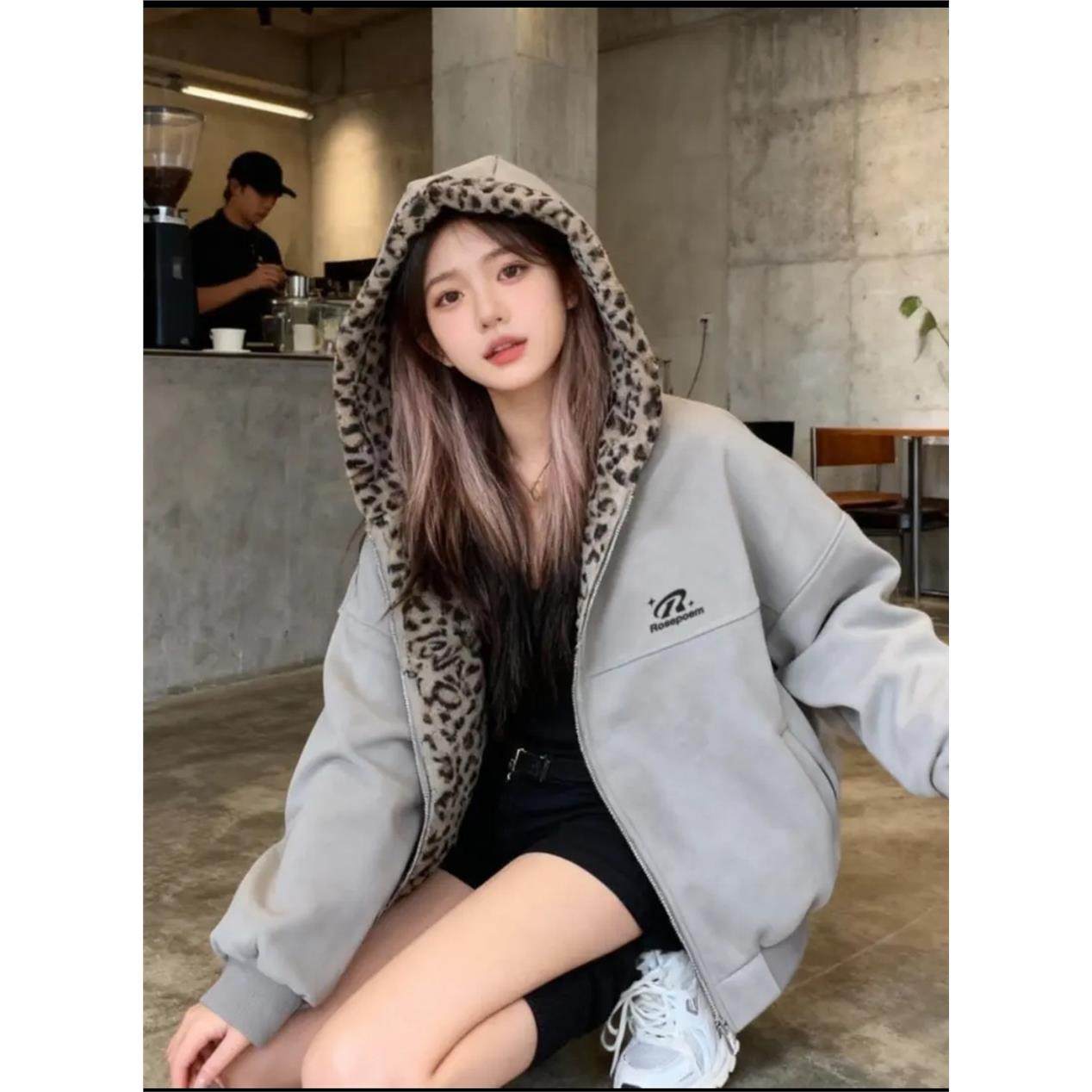 衣简衫美式覆古豹纹拼接外套女拉炼设计感宽松两面穿开衫保暖棉衣,个性定制/设计服务/DIY,棉服工装,淘宝优惠券,粉丝福利购,淘宝优惠卷