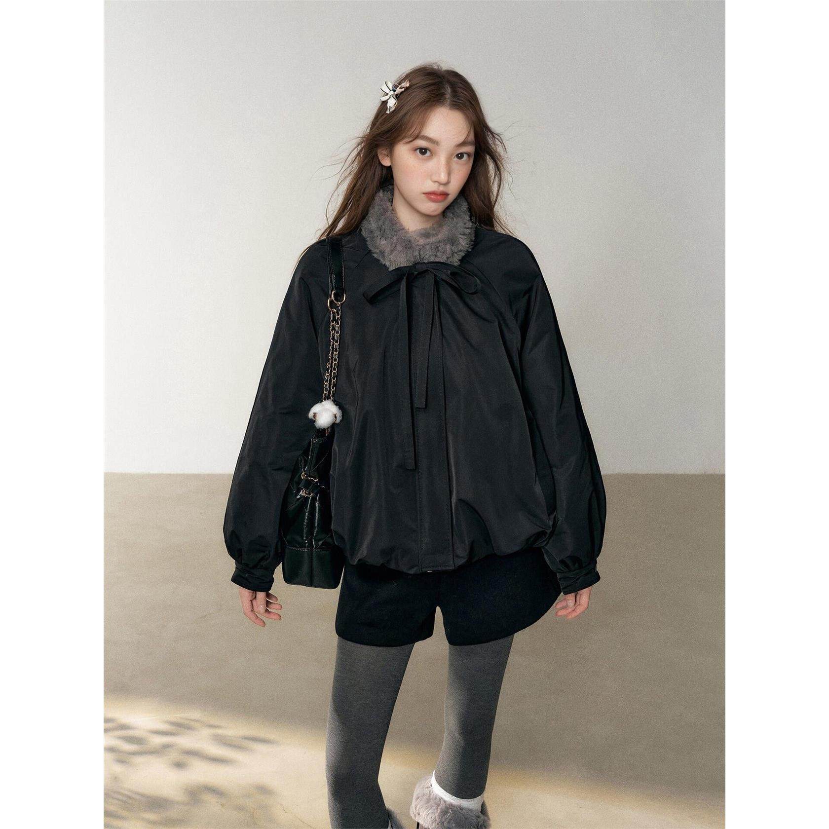 温柔甜美带毛领黑色花苞棉服女2025年冬季加厚保暖设计感棉衣外套,个性定制/设计服务/DIY,棉服工装,淘宝优惠券,粉丝福利购,淘宝优惠卷