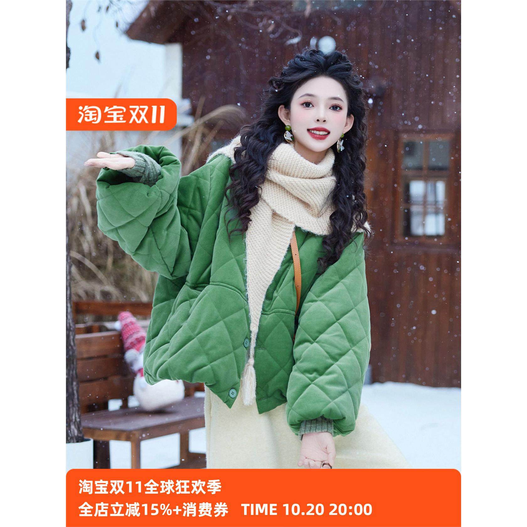 扣子家【稻浪翻金】宽松棉服女款2025新款冬加棉休闲百搭棉衣外套,个性定制/设计服务/DIY,棉服工装,淘宝优惠券,粉丝福利购,淘宝优惠卷