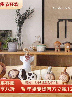 瑞典进口Lisa Larson手作狮子老虎手绘大摆件家居饰品陶土纯手工