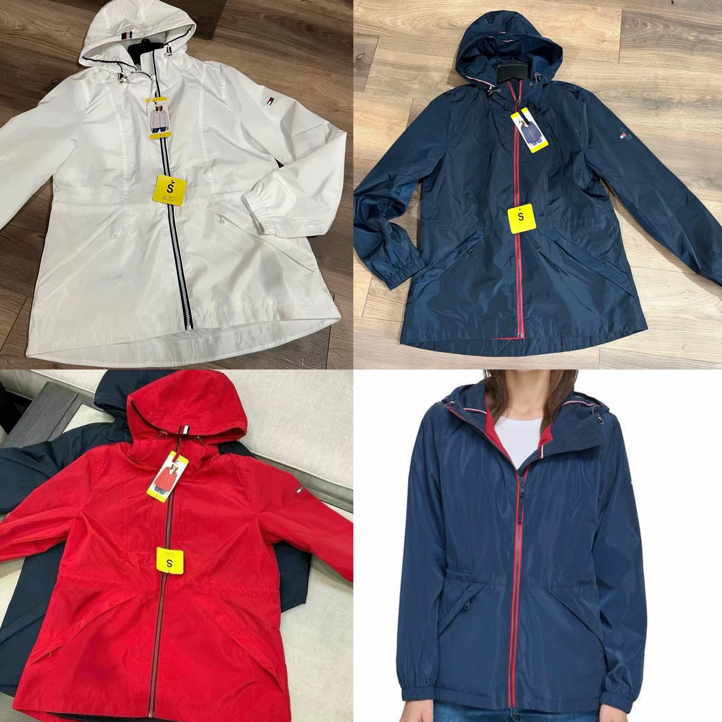 落落美国代购 tommy 汤米 女士薄款冲锋衣 白色红色 防风 风衣