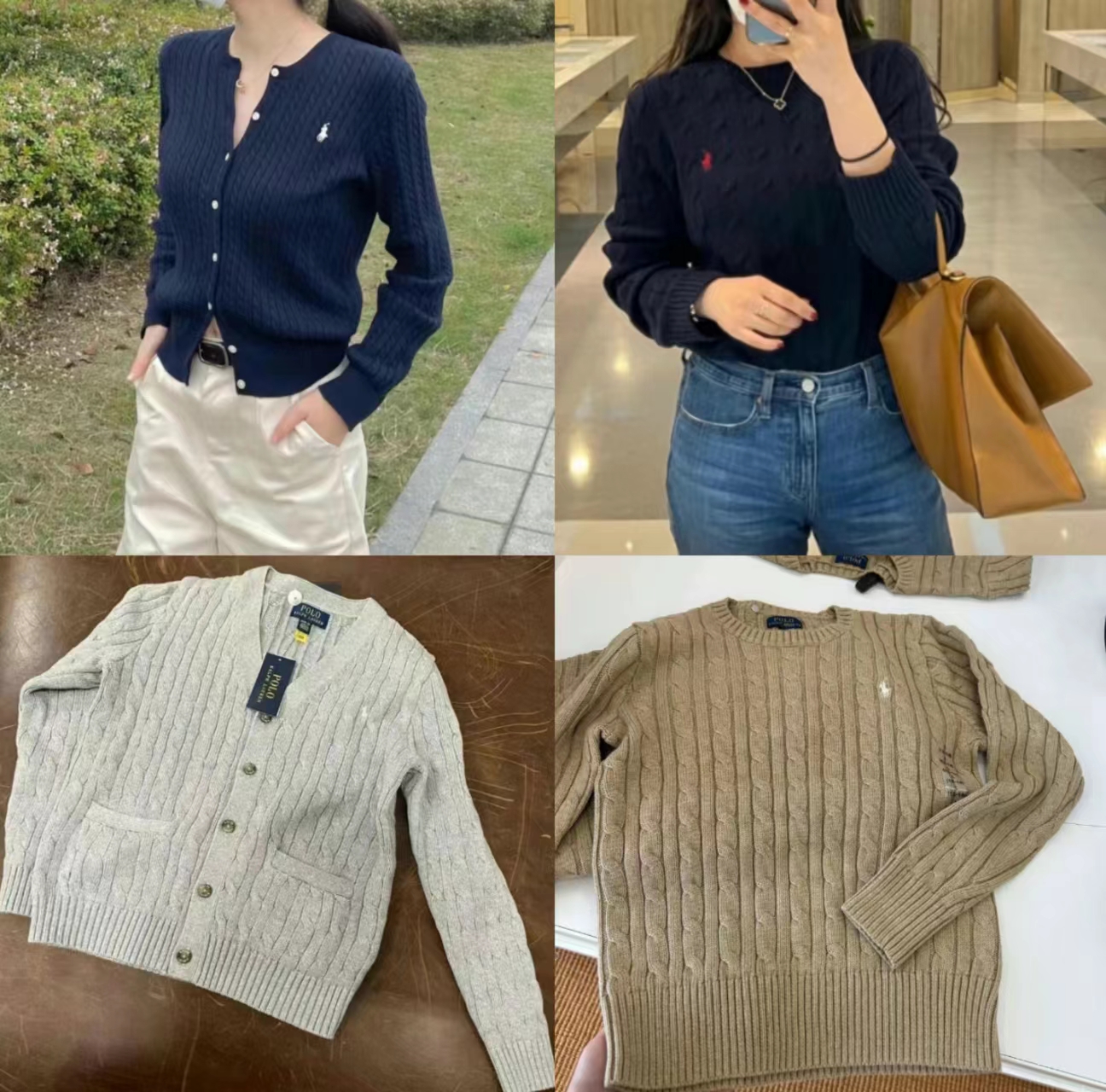 落落 Polo Ralph Lauren拉夫劳伦小马标童款麻花针织开衫粉色白色