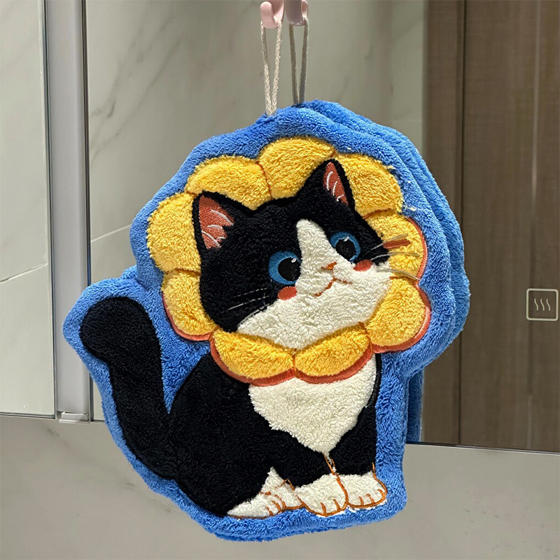 猫咪擦手巾可爱挂式超强吸水加厚毛巾手帕珊瑚绒不发臭厨房卫生间