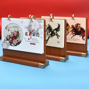 木质台历2026年创意简约桌面摆件公司定制logo商务办公计划马年新款 工作打卡日历本ins风记事纸质三角台历本